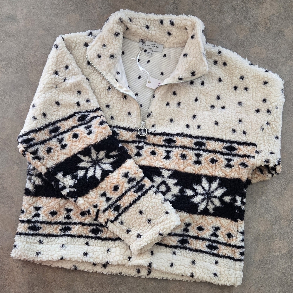 Cozy Cream and Black Patterned Women's Boutique Half-zip